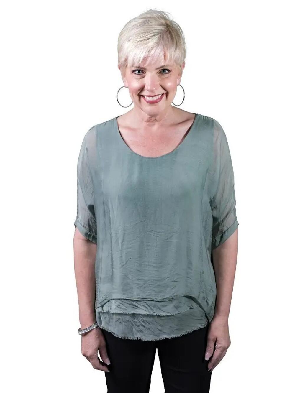 NEW Tina Stephens Adriana Silk Top One Size Made in Italy OLIVE GREEN